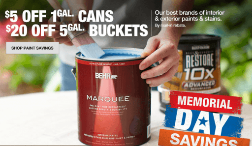 Home Depot Memorial Day Paint Savings Up To 20 Off Select Paint Via 